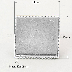Laiton supports pour dormeuses, couleur d'argent, 13x13mm, Plateau: 12x12 mm, pin: 0.6 mm d'épaisseur