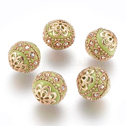 Perles Indonésiennes manuelles, avec les accessoires en métal, ronde, or clair, kaki foncé, 19.5x19mm, Trou: 1mm