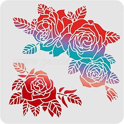 Fingerinspire roses dessin peinture pochoirs modèles (11.8x11.8 pouce) plastique rose pochoirs décoration carré fleur pochoirs pour peinture sur bois, étage, mur et tissu