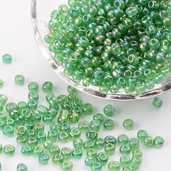 (service de remballage disponible) perles de rocaille rondes en verre, couleurs transparentes arc, ronde, vert foncé, 6/0, 4mm, environ 12 g /sachet 