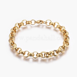 Ion Plating(IP) 304 Stainless Steel Rolo Chain Bracelets, with Lobster Claw Clasps, Golden, 7-7/8 inch(20cm)