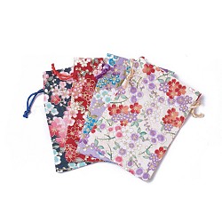 黄麻布製梱包袋ポーチ  巾着袋  花模様の長方形  ミックスカラー  14.2~14.7x10~10.3cm