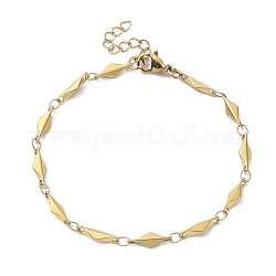 Ion Plating(IP) 304 Stainless Steel Rhombus Link Chain Bracelets for Women, Golden, 6-7/8 inch(17.5cm)