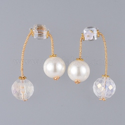 Boucles d'oreilles rondes en perles de verre et perles de verre écologiques, avec accessoires de puces d'oreilles en 304 acier inoxydable, fil de cuivre et poussoirs d'oreilles en plastique, dos d'oreille, blanc, 40mm, pin: 0.6 mm
