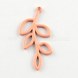 Lovely Leaf Pendants for Necklace Making, Spray Painted Cadmium Free & Lead Free Alloy Pendants, Light Salmon, 41x19x2mm, Hole: 2mm