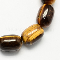 Piedras preciosas abalorios en forma de barril naturales tigre de piedra ojo hebras, vara de oro, 15x10mm, agujero: 1 mm, aproximamente 25 pcs / cadena, 15.3 pulgada