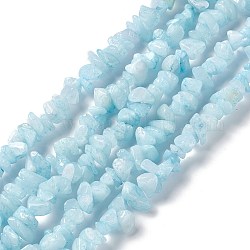 Natürliche weiße Jade Chip-Perlen-Stränge, Nachahmung Aquamarin, gefärbt, 5~19.5x3~8.5x1.5~7.5 mm, Bohrung: 1 mm, ca. 221~293 Stk. / Strang, 31.10~32.68 Zoll (79~83 cm)