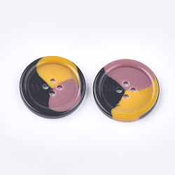 Трехцветные кнопки из смолы, 4-луночное, плоско-круглые, красочный, 20x3 мм, отверстие : 2 мм