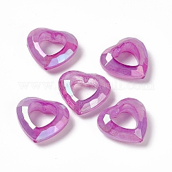 Cadres de perles acryliques irisées arc-en-ciel de placage uv, coeur à facettes, violette, 24x26x9mm, Trou: 1.5mm, diamètre intérieur: 13x13 mm