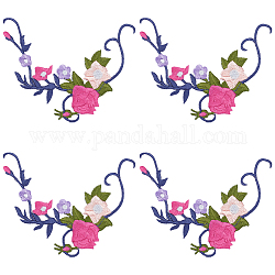 Ricami di fiori e foglie in poliestere da cucire su applicazioni, decorazione artigianale per cucire per abito da sposa, cheongsam, rosa intenso, 80x105x2mm