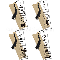 Globleland 1 ensemble de pendentifs en acrylique pour la journée des enseignants, rectangle, avec des sacs en papier et des décorations de glands en polyester, noir, marque-page: 120x28mm, 4 modèles, 1pc / style, 4 pièces / kit