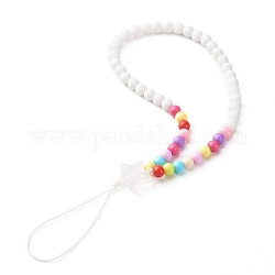 Sangles mobiles en perles acryliques, bijoux de téléphone, avec des perles étoiles acryliques givrées transparentes et des perles en plastique et du fil de nylon, colorées, 18 cm