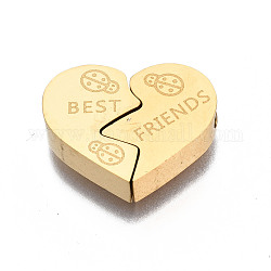 304 Stainless Steel Beads, Heart with Word, Golden, 14.5x11x3mm, Hole: 1.8mm