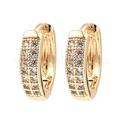 Brass Micro Pave Cubic Zirconia Hoop Earring, Round, Light Gold, 13.5x3.5mm