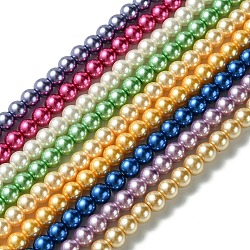 Umweltfreundliche runde Perlenstränge aus gefärbtem Glasperlen, Baumwollkordel Gewinde, Mischfarbe, 6 mm, Bohrung: 1.2~1.5 mm, ca. 72 Stk. / Strang, 15 Zoll