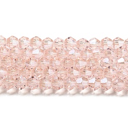 Transparentes perles de verre de galvanoplastie brins, perle plaquée lustre, facette, Toupie, rose brumeuse, 4x4mm, Trou: 0.8mm, Environ 87~98 pcs/chapelet, 12.76~14.61 pouce (32.4~37.1 cm)