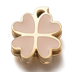 304 Stainless Steel Slide Charms, Enamel Style, Clover, Bisque, Golden, 13.5x11.5x3.5mm, Hole: 7.5x1.5mm