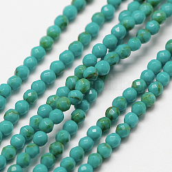 Imported Natural Turquoise Bead Strands, Faceted Round, 2mm, Hole: 0.8mm, about 184pcs/strand, 14.5 inch