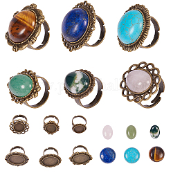 Creazione di anelli fai da te sunnyclue, con componenti vintage in ferro regolabili e gemme naturali / sintetiche, bronzo antico