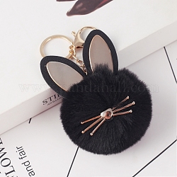 Porte-clés pendentif chat en fausse fourrure, Ornement de porte-clés en alliage de ton doré chaton mignon, noir, 15x8 cm