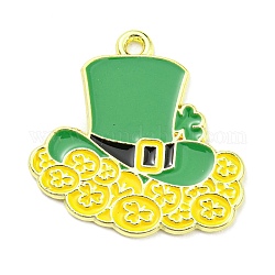 Emaille-Anhänger aus Legierung zum St. Patrick's Day, Licht Gold, Hut, 25x25x1.5 mm, Bohrung: 1.6 mm