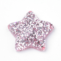 Cabuchones de resina, con polvo del brillo, estrella, rosa, 16x17x5mm