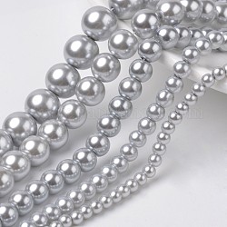Perles en verre nacré rondes teintes, grises , 4mm / 6mm / 8mm / 10mm / 12mm, Trou: 1mm, Environ 70~216 pcs/chapelet