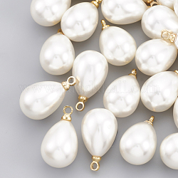 Colgantes de perlas de imitación de plástico abs, con fornituras de latón, lágrima, real 18k chapado en oro, 17.5x10x10mm, agujero: 1.6 mm