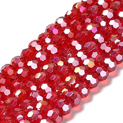 Perle di vetro trasparente, 32 sfaccettature, ab colore placcato, tondo, rosso ciliegia, 6x5.5mm, Foro: 1.2 mm, circa 91~93pcs/filo, 19.57''~19.92'' (49.7~50.6 cm)