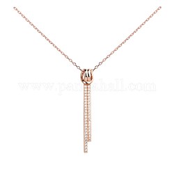 Collana con pendente in zirconi cubici a barra verticale per donna ragazza, 925 sterling silver micro spianare collana pendente zirconi, chiaro, oro roso
