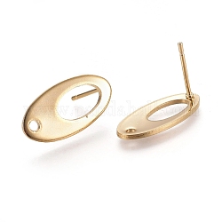 304 Stainless Steel Stud Earring Findings, Oval, Golden, 18.5x9.5x1mm, Hole: 1.5mm, Pin: 0.8mm