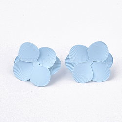Fassungen für sprühlackierte Ohrstecker aus Eisen, mit Ohrringrücken / Ohrmuttern, Blume, Licht Himmel blau, 30x29~30x11 mm, Stift: 1 mm