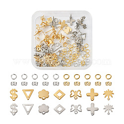 Spritewelry 56Pcs 14 Style 201 Stainless Steel Stud Earring Findings with Hole and 304 Stainless Steel Pins and Ear Nuts, with 60Pcs Brass Jump Rings, Flower & Cross & Leaf & Butterfly & Oval, Golden & Stainless Steel Color, 9~12x7~10.5mm, Hole: 1~1.6mm, Pin: 0.8mm, 4Pcs/style