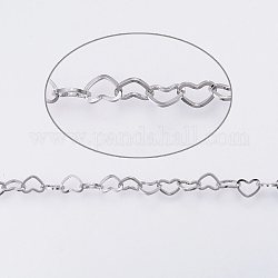 304 Stainless Steel Link Chains, Soldered, Heart, Stainless Steel Color, 3.6x5x0.6mm, about 32.8 Feet(10m)/card