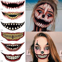 10 pz 10 stile halloween pagliaccio horror bocca tatuaggi temporanei rimovibili carta faccia adesivi corpo, rettangolo, firebrick, 16x6.5x0.03cm, 10 stile, 1pc / style, 10 pc / set