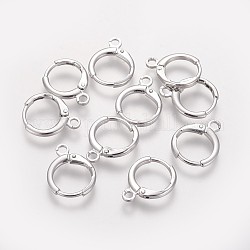 Reperti per orecchini a cerchio huggie in ottone, con anelli orizzontali, placcato di lunga durata,  piombo & nichel libero, Vero platino placcato, 14.7x11.7x2mm, Foro: 1.8 mm