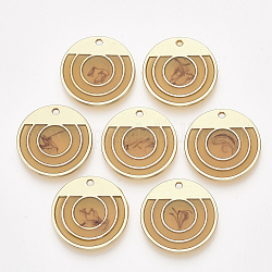 Ciondoli in resina epossidica, con accessori in lega, rotondo e piatto, oro, goldenrod, 23x2mm, Foro: 1.6 mm
