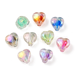 Placcatura uv perline acriliche iridescenti arcobaleno, bicolore perlina nella perla, cuore, colore misto, 11x11.5x8mm, Foro: 3 mm