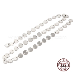 Rhodium Plated 925 Sterling Silver Flat Round Link Chains, Sequin Chains, Soldered, Platinum, Flat Round: 5x0.3mm, Link Ring: 3x2x0.4mm