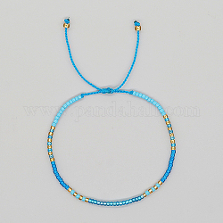 Geflochtene Perlenarmbänder aus Glassamen, verstellbare Armband, Deep-Sky-blau, 11 Zoll (28 cm)
