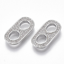 Brass Micro Pave Cubic Zirconia Links/Connercots, Soda Tab/Pull Tab, Nickel Free, Clear, Real Platinum Plated, 18x9x2mm, Hole: 5x4.5mm