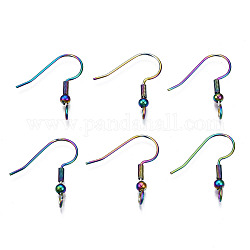 Ion Plating(IP) 304 Stainless Steel French Earring Hooks, Flat Earring Hooks, Ear Wire, with Beads and Vertical Loop, Rainbow Color, 21x16~17mm, Hole: 2.5mm, 22 Gauge, Pin: 0.6mm