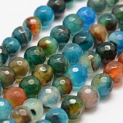 Facettierte natürliche Achat Perlen Stränge, Runde, gefärbt und erhitzt, Farbig, 8 mm, Bohrung: 1 mm, ca. 47 Stk. / Strang, 14 Zoll (35.6 cm)