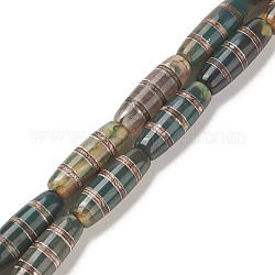 Fili di perline dzi con motivo a strisce in stile tibetano, agata naturale perle, tinti e riscaldato, ovale / oblungo, verde scuro, 31~33x12~12.5mm, Foro: 2~2.5 mm, circa 10pcs/filo, 14.5 pollici (37 cm)