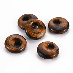 Natural Tiger Eye Pendants, Donut/Pi Disc, 17.5~18.5x5.5mm, Hole: 5.5mm