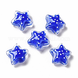 Transparent Glass Beads, with Polka Dot Pattern, Star, Blue, 13x13x6.5mm, Hole: 1mm
