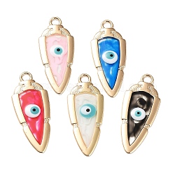 Alloy Enamel Pendants, Light Gold, Triangle with Evil Eye Charm, Mixed Color, 41.5x16.5x1.5mm, Hole: 3mm