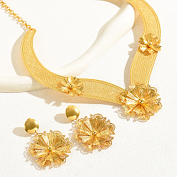 Conjuntos de joyas de boda de hierro con flores para mujer, aretes colgantes y collares torques, real 18k chapado en oro, 17-3/4 pulgada (45 cm), 62x45mm
