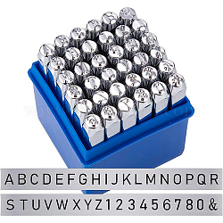 Eisen Metallstempel, einschließlich Buchstabe a ~ z, Nummer 0~8 und kaufmännisches Und &, Platin Farbe, 64x8x8 mm, 36 Stück / Karton