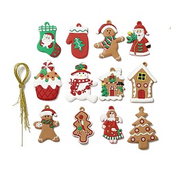 Hängende dekorationen aus pvc, mit Kordel, Thema Weihnachten, Mischformen, Mischfarbe, Anhänger: 66~78x38~58x2.5~4 mm, Bohrung: 3.5~4.3 mm, 12 Stück / Set